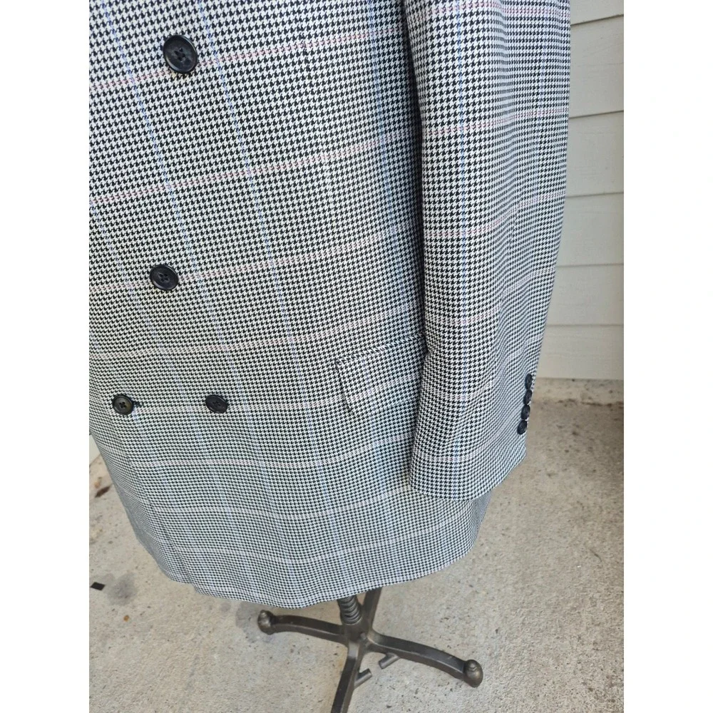 Paul Fredrick Mens 48L Double Breasted Blazer Houndstooth Silk Wool Sport Coat